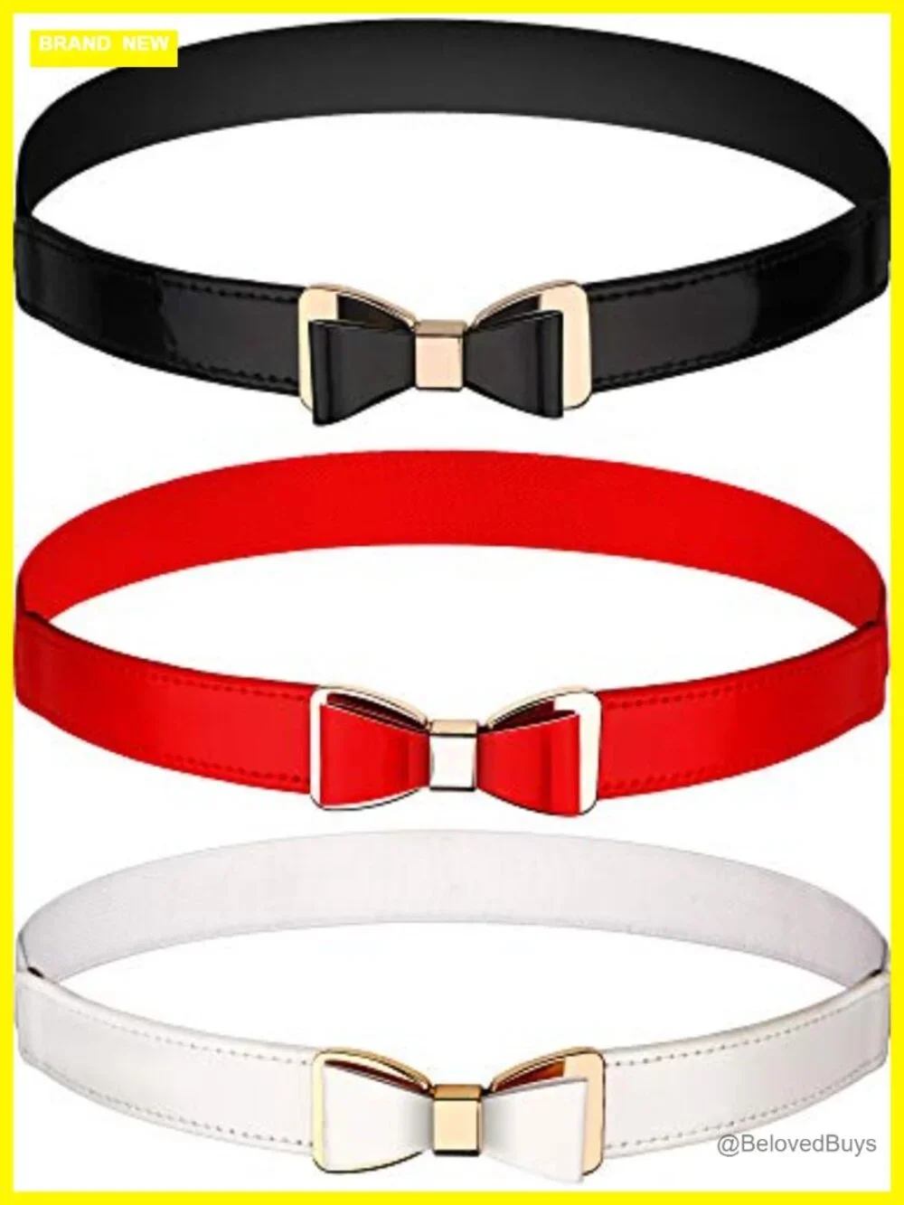 Skinny Waist Belt Set of 3 with Bow Faux Leather Stretch